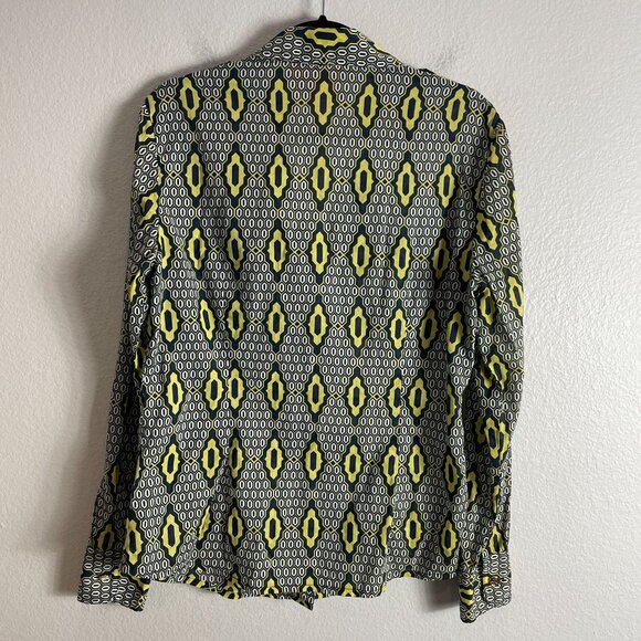 Tory Burch Womens 12 Geometric Print Button Up Shirt Long Sleeve Blouse Top - Picture 11 of 12